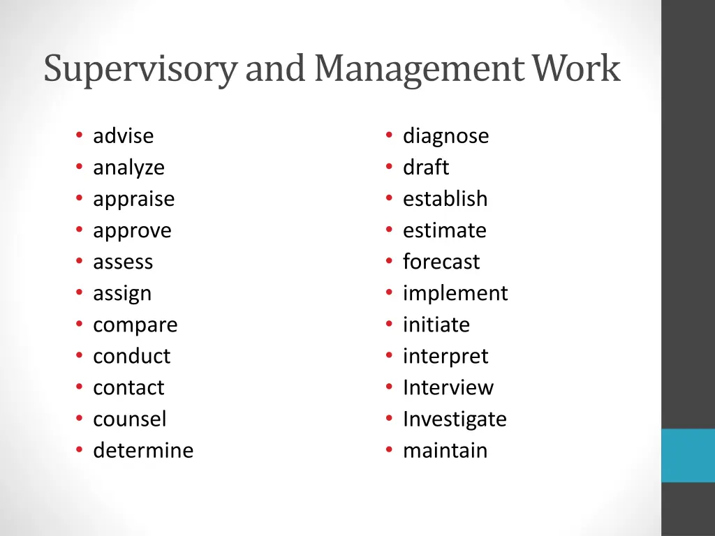 supervisory and management work