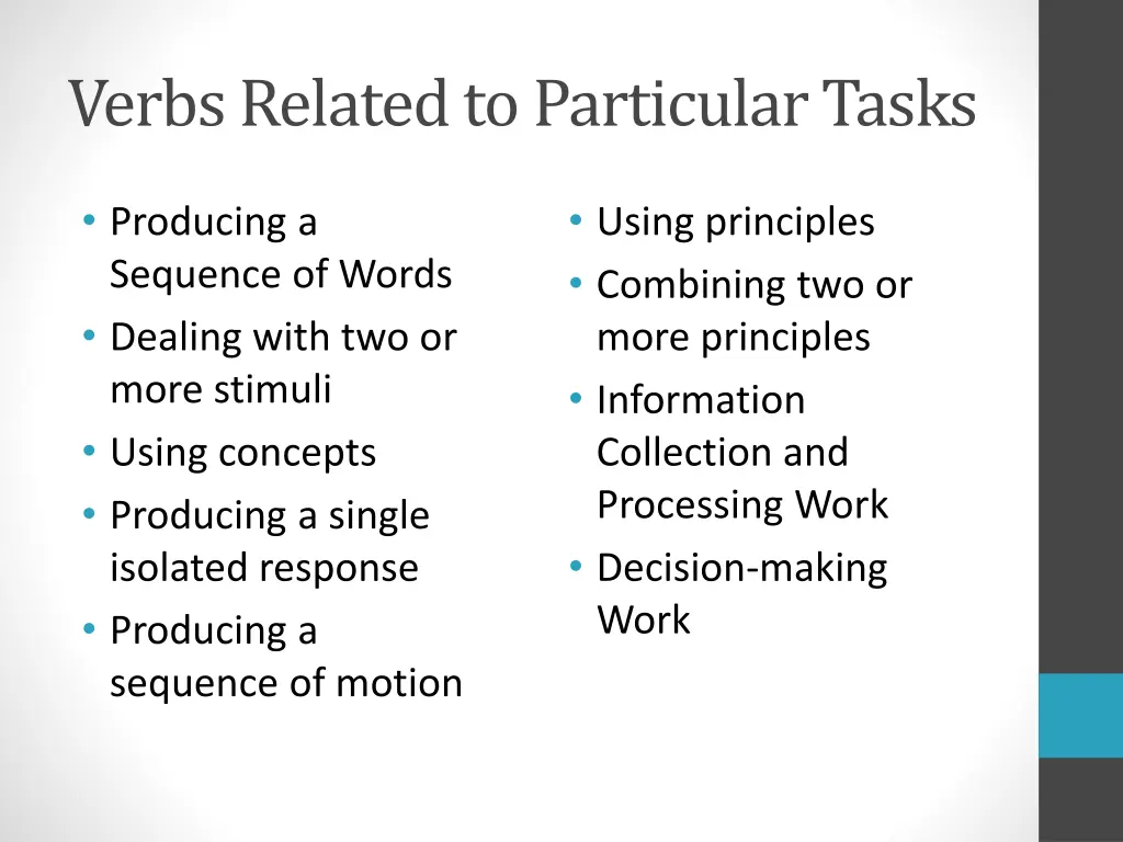 verbs related to particular tasks