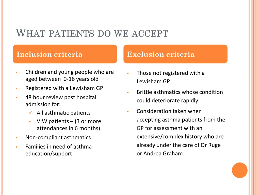 w hat patients do we accept