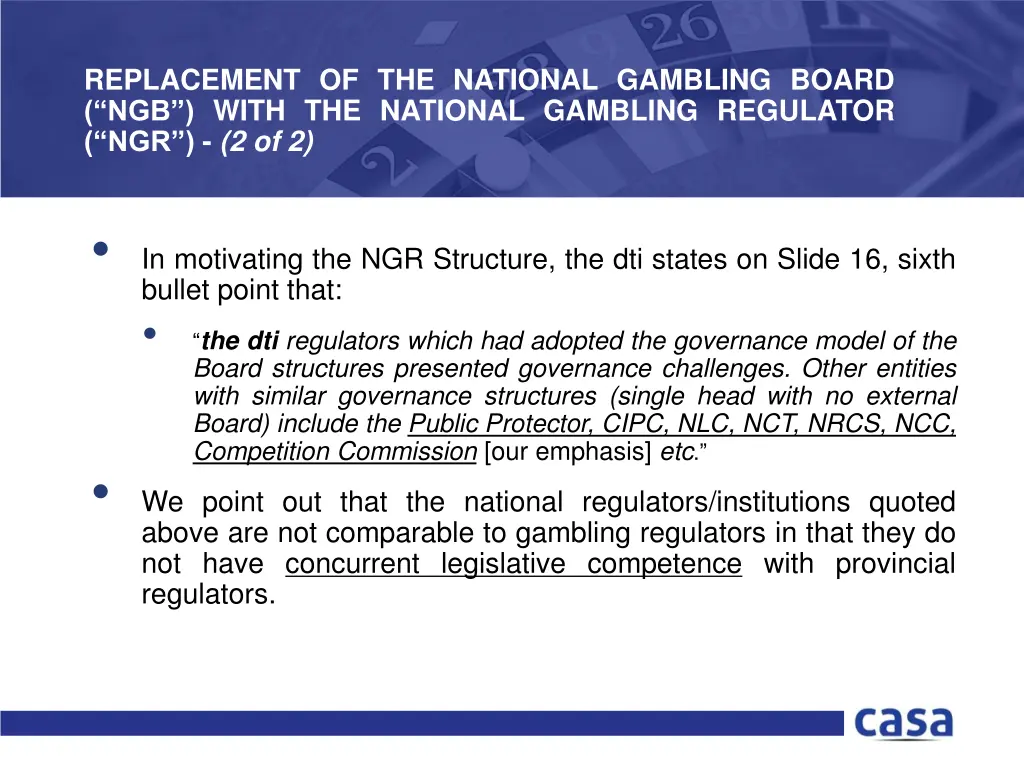 replacement of the national gambling board