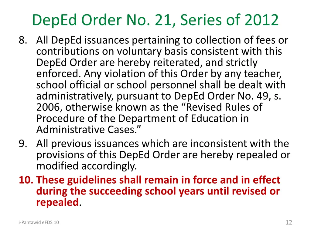 deped order no 21 series of 2012 8 all deped