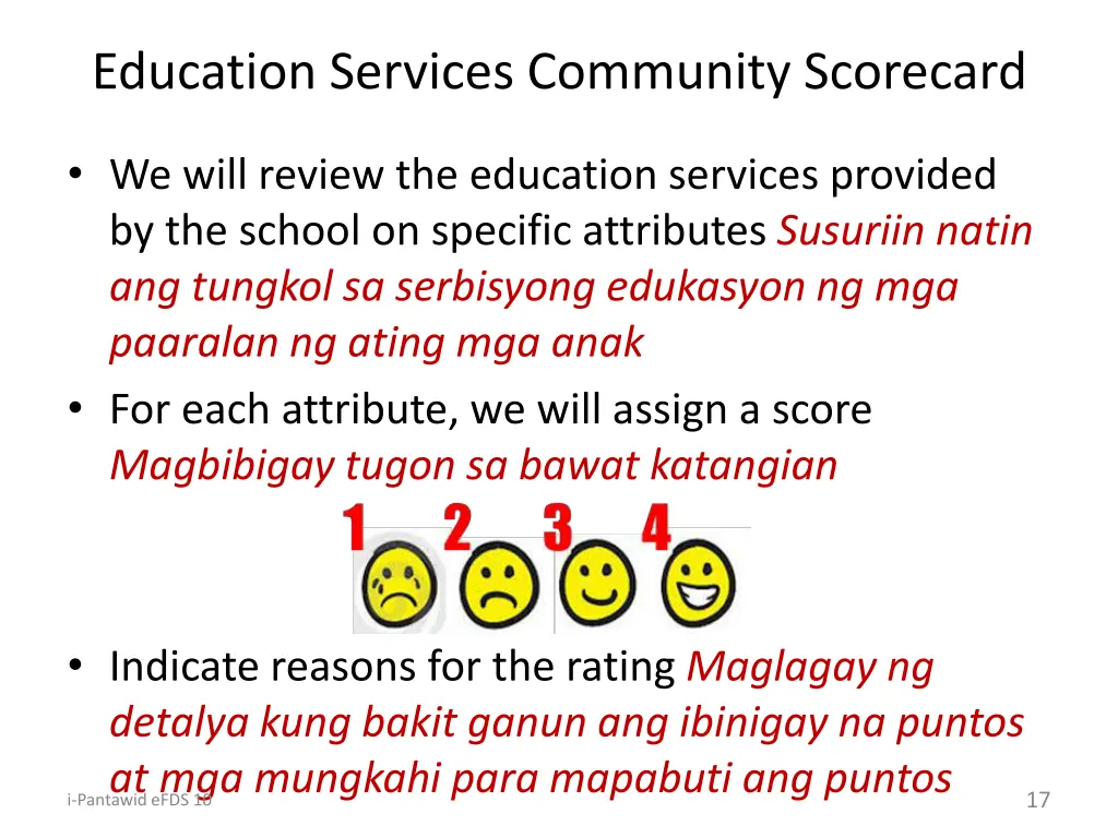 education services community scorecard