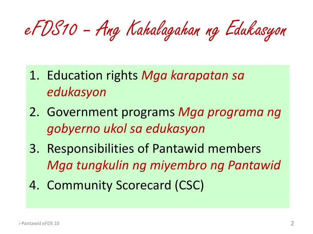 efds10 ang kahalagahan ng edukasyon