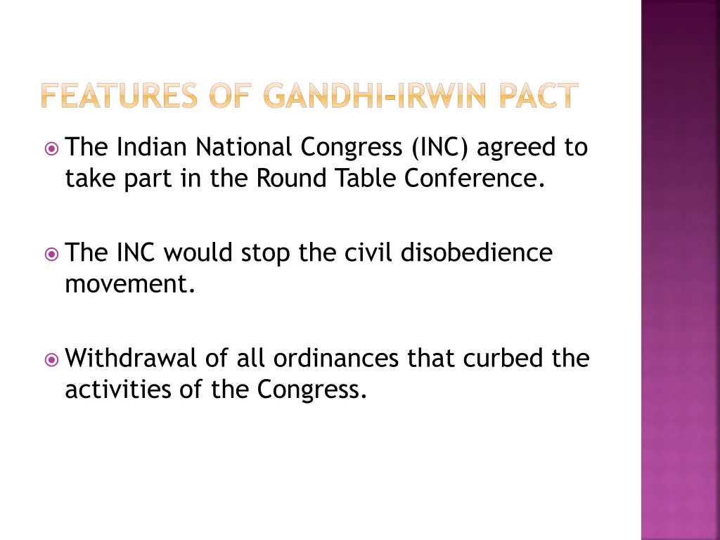 features of gandhi irwin pact