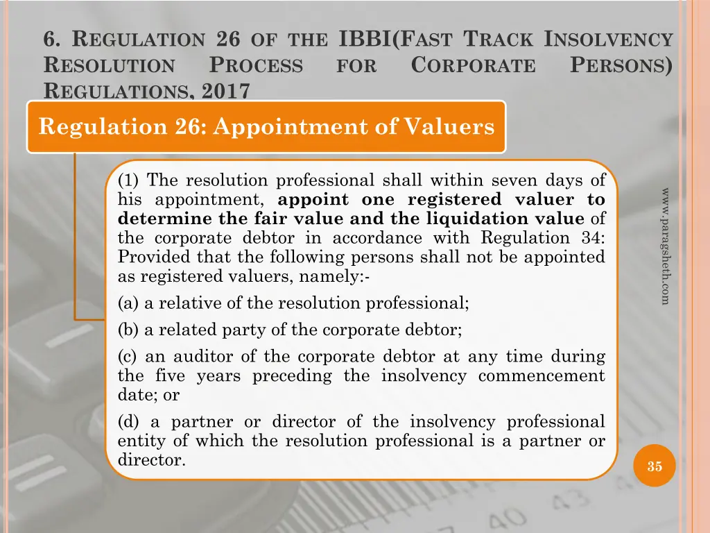 6 r egulation 26 of the ibbi f ast t rack