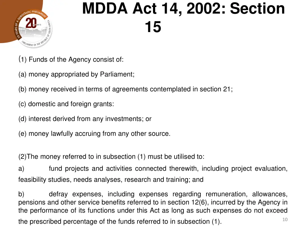 mdda act 14 2002 section 15