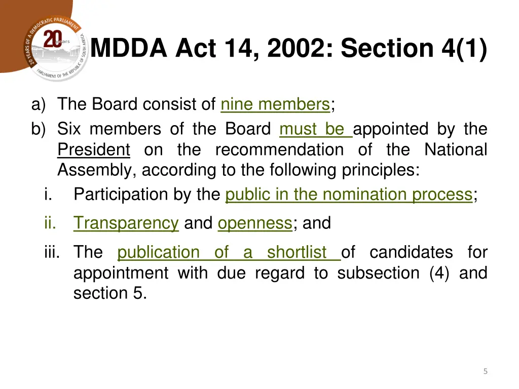 mdda act 14 2002 section 4 1