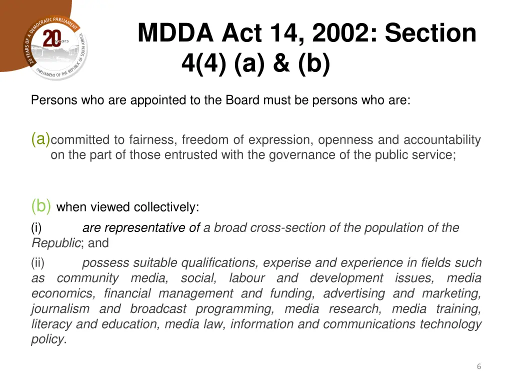 mdda act 14 2002 section 4 4 a b