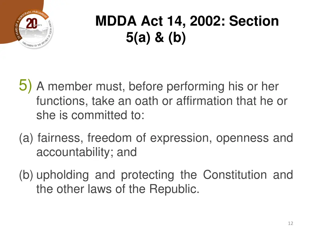 mdda act 14 2002 section 5 a b