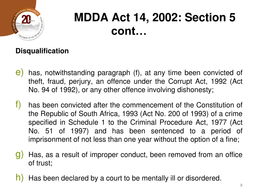 mdda act 14 2002 section 5 cont