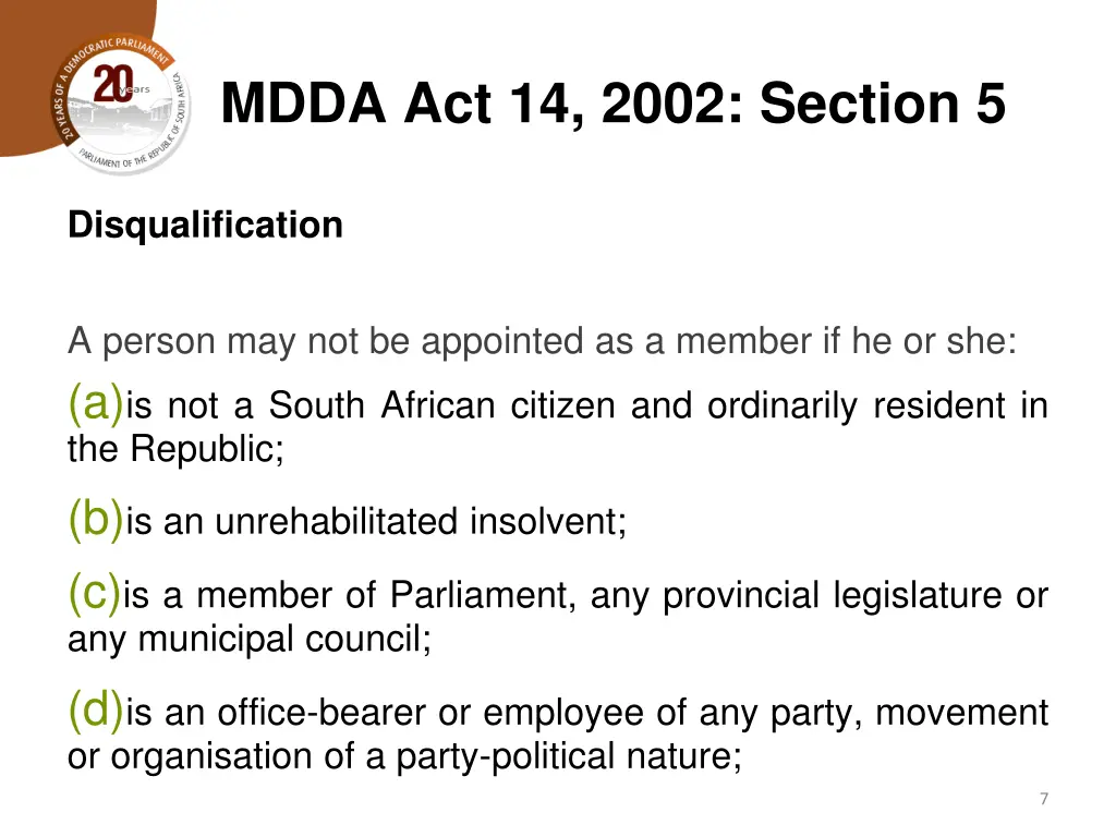 mdda act 14 2002 section 5