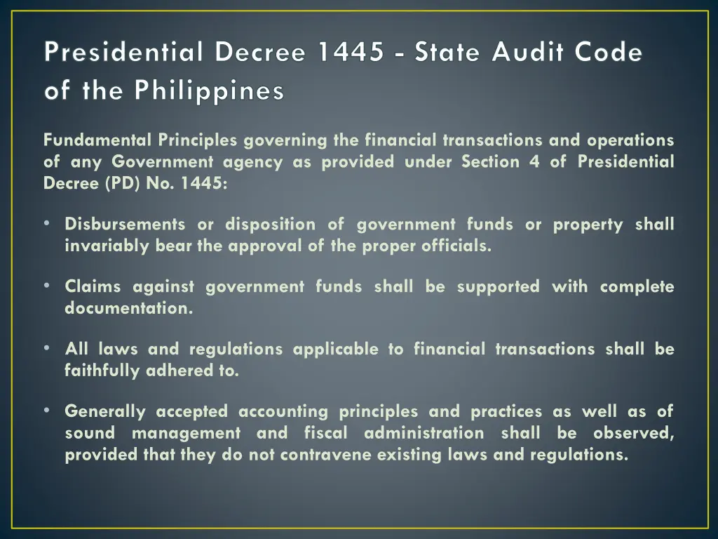 presidential decree 1445 state audit code 1