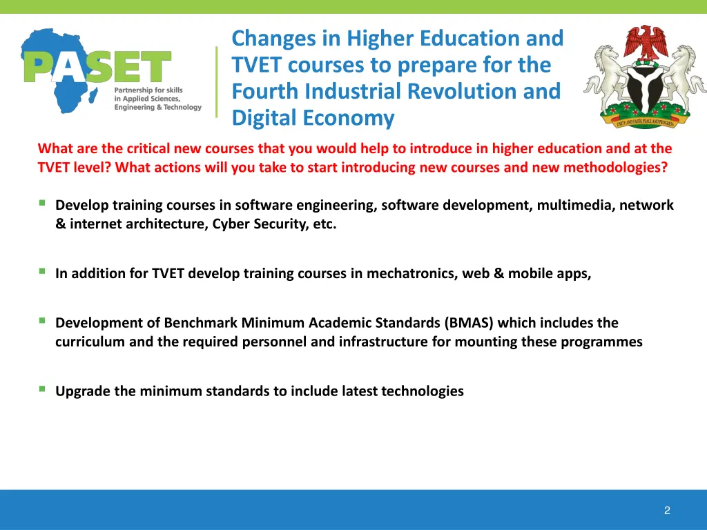 changes in higher education and tvet courses