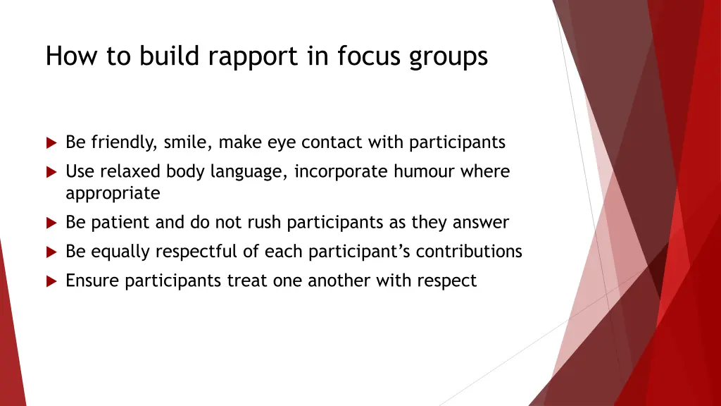 how to build rapport in focus groups