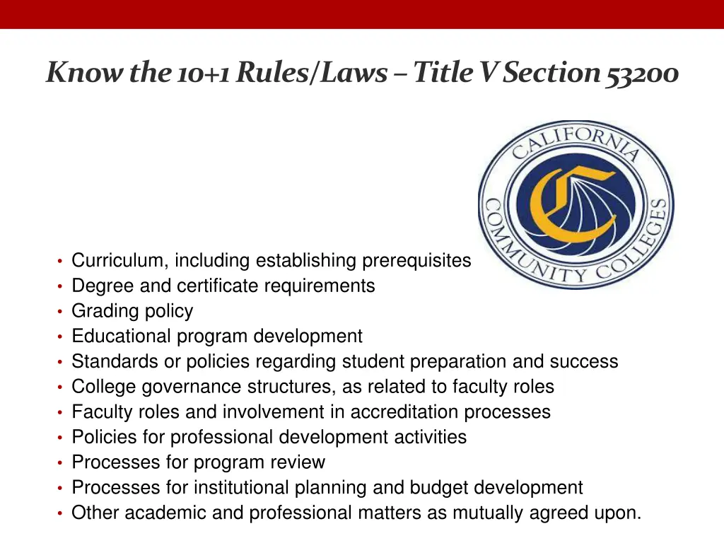 know the 10 1 rules laws title v section 53200