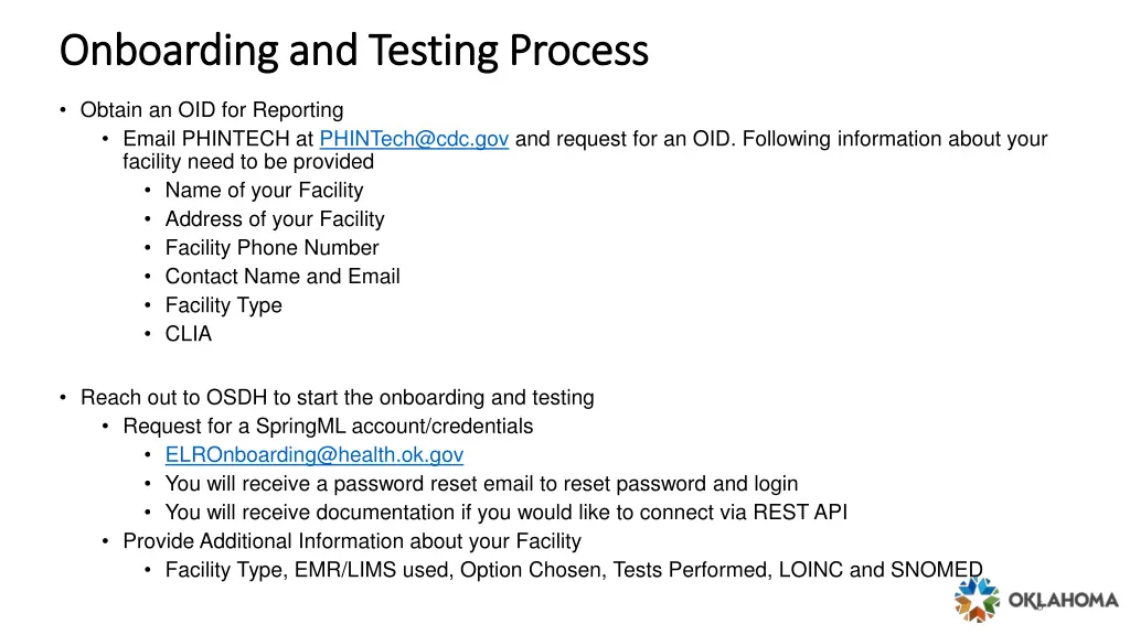 onboarding and testing process onboarding