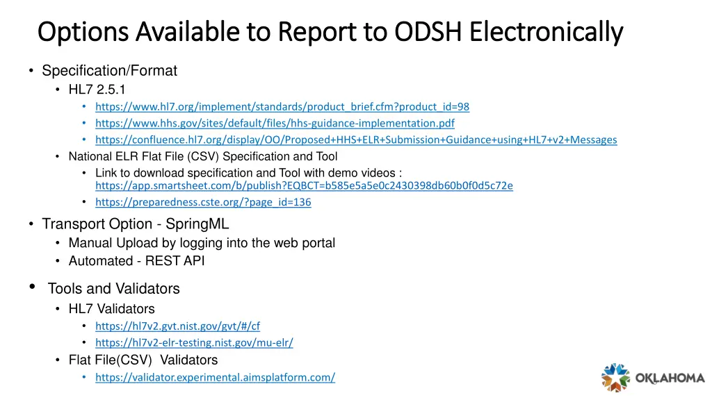 options available to report to odsh 1