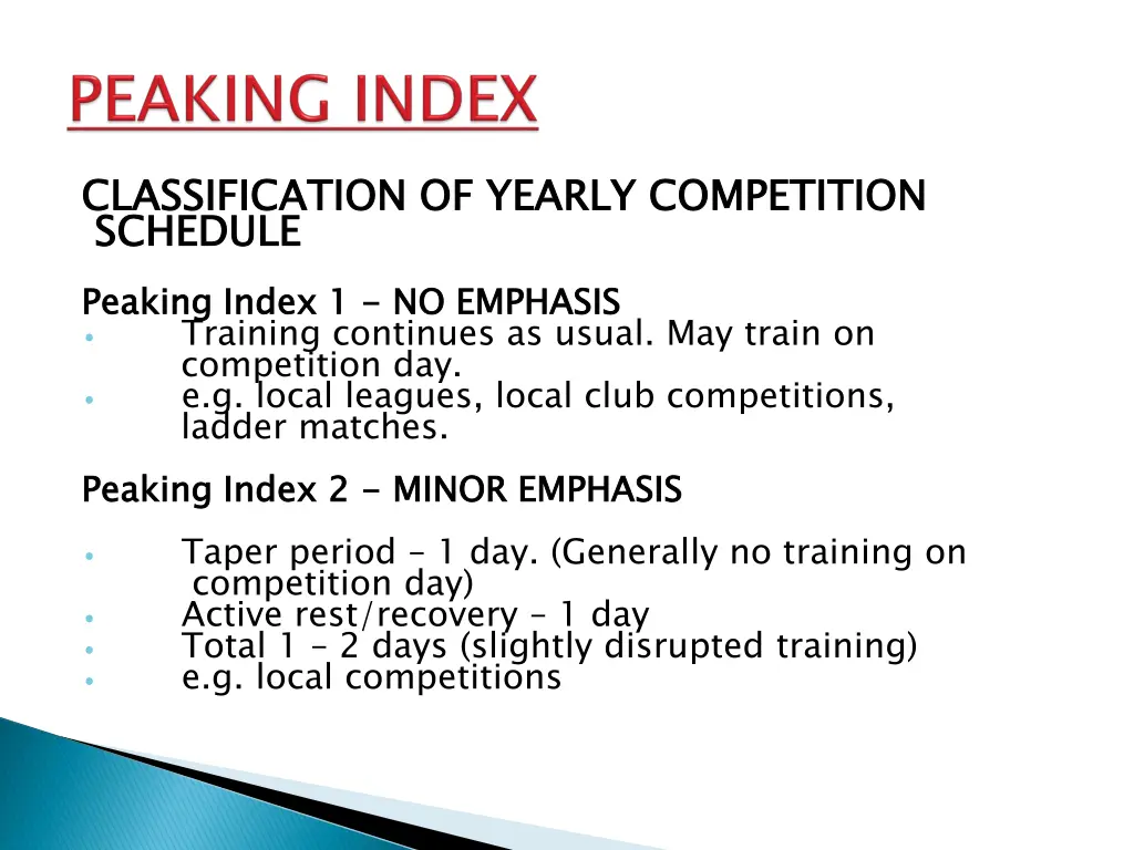 classification of yearly competition schedule