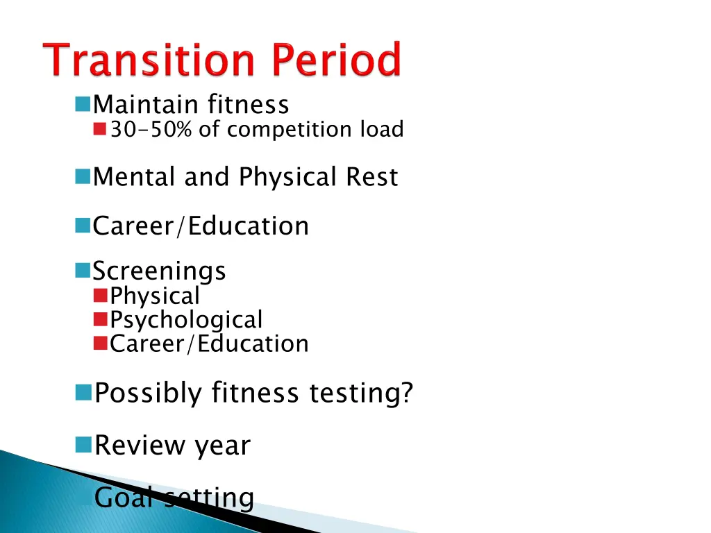 maintain fitness 30 50 of competition load mental