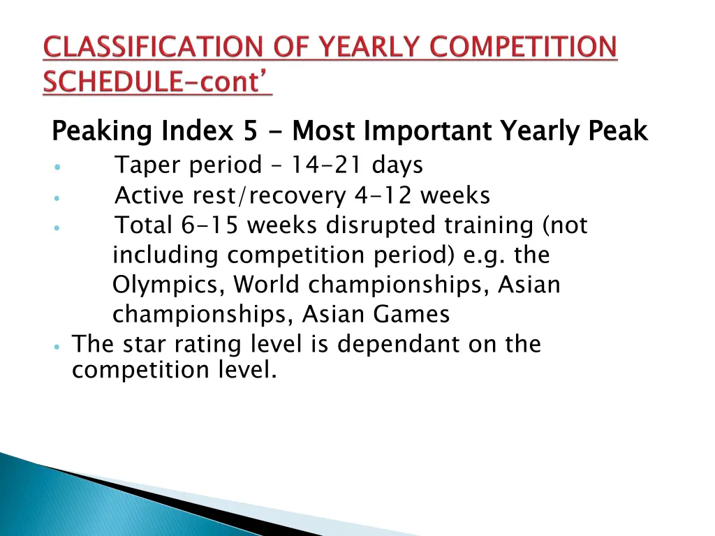 peaking index 5 including competition period