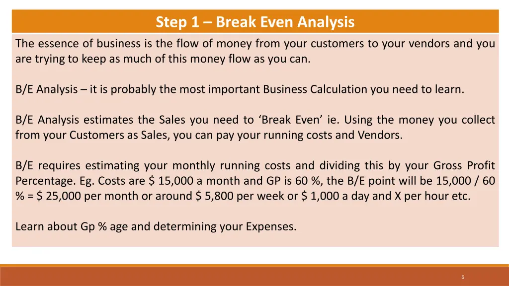 step 1 break even analysis