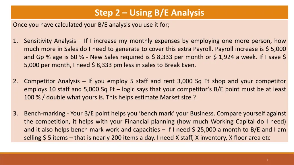 step 2 using b e analysis