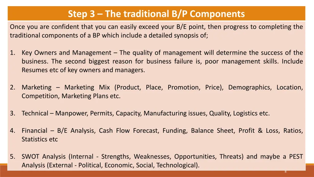 step 3 the traditional b p components