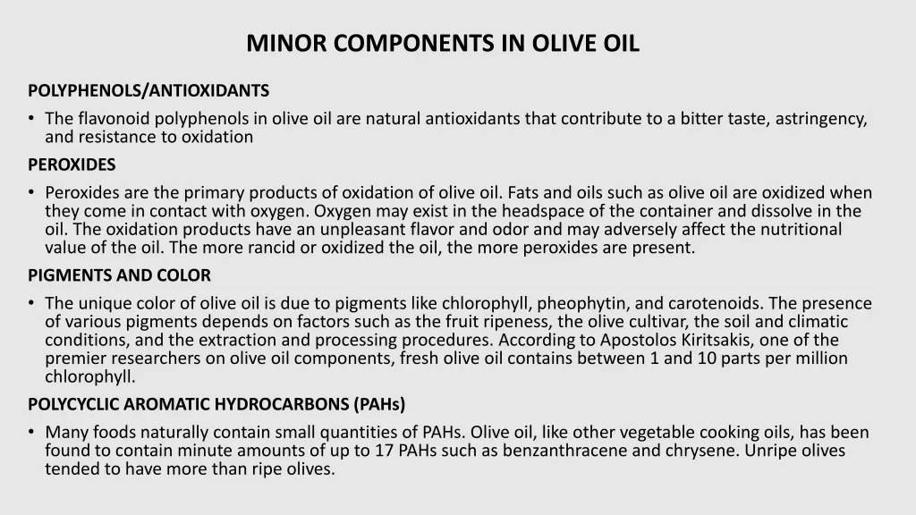 minor components in olive oil