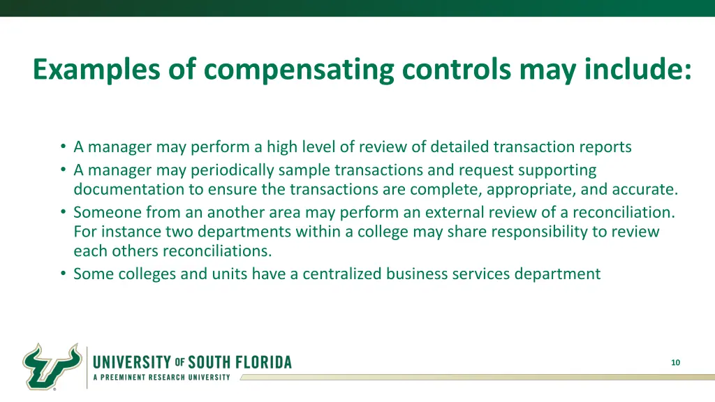 examples of compensating controls may include