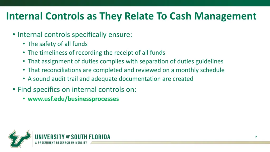 internal controls as they relate to cash