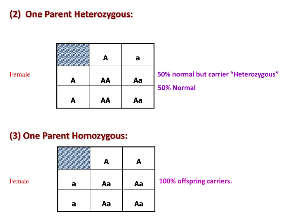 2 one parent heterozygous