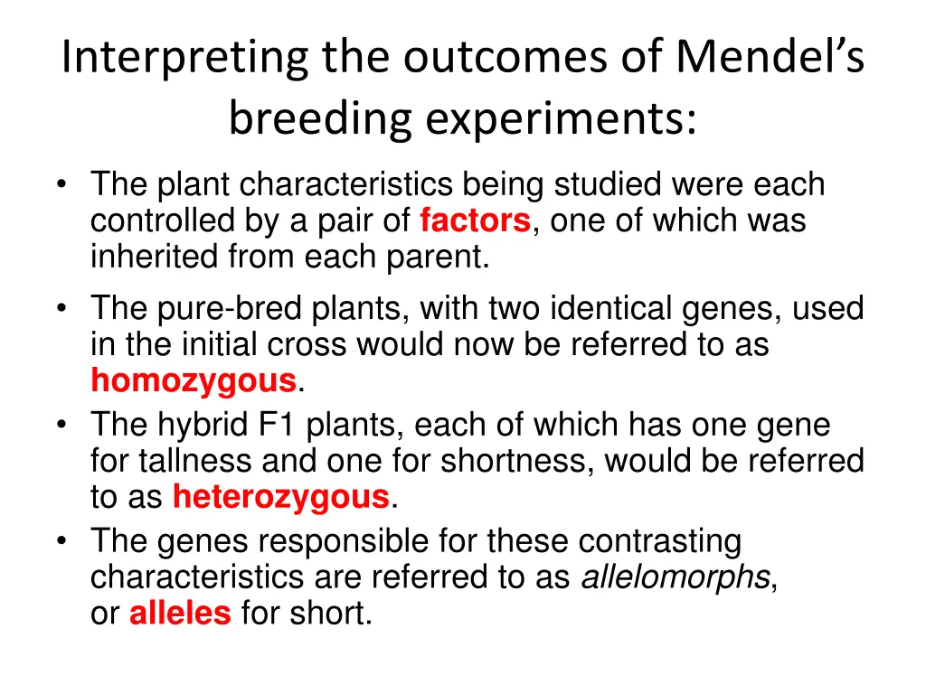 interpreting the outcomes of mendel s breeding