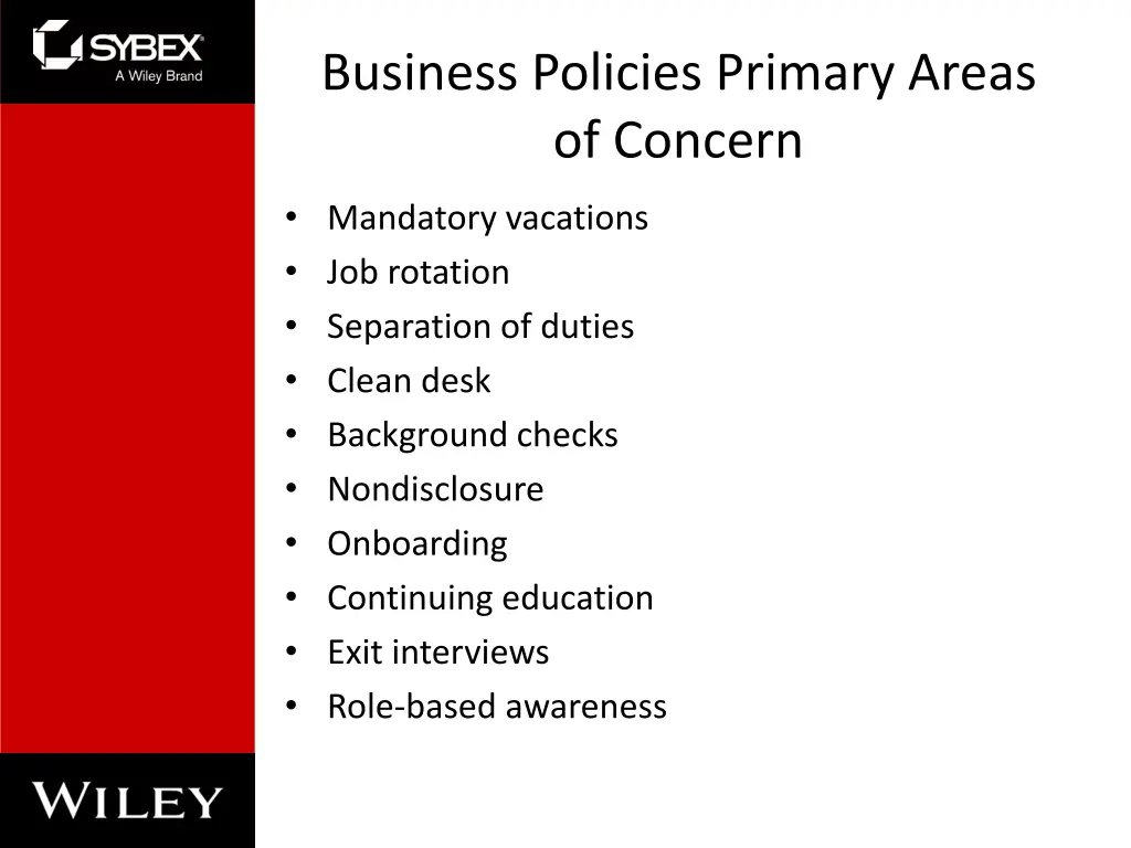 business policies primary areas of concern