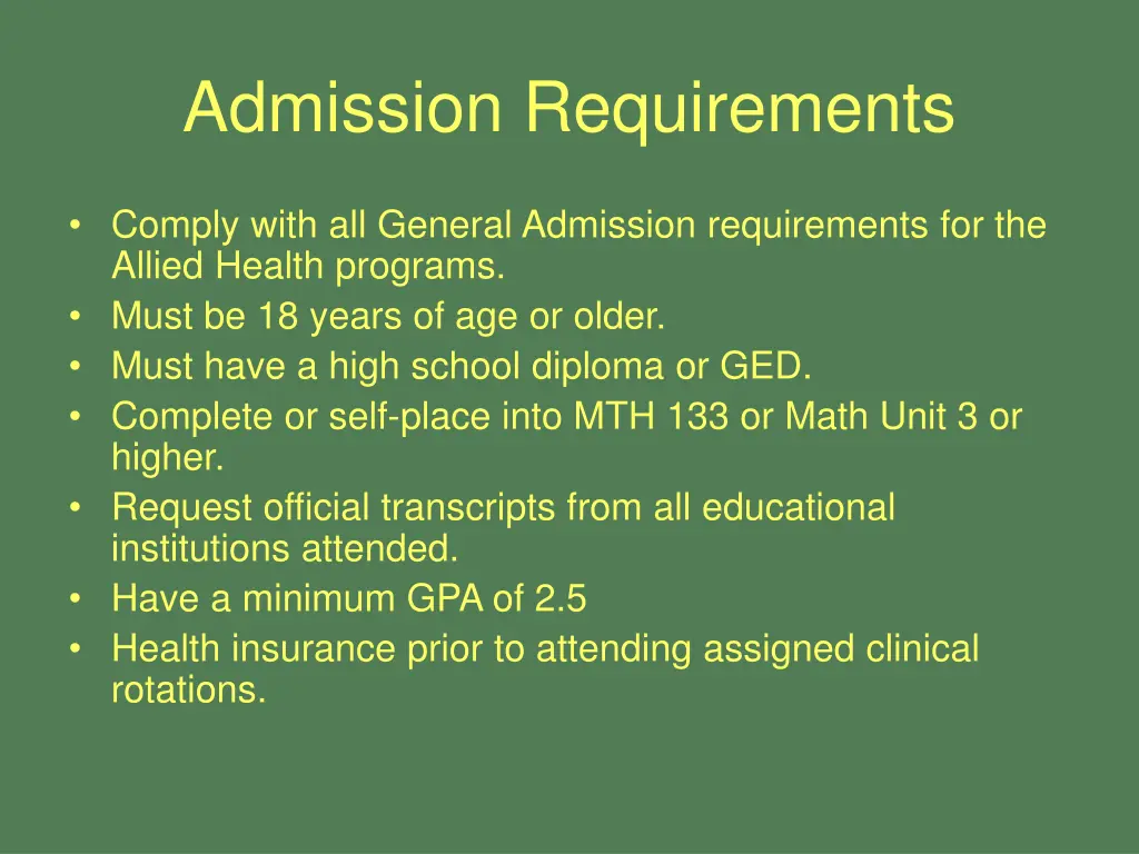 admission requirements