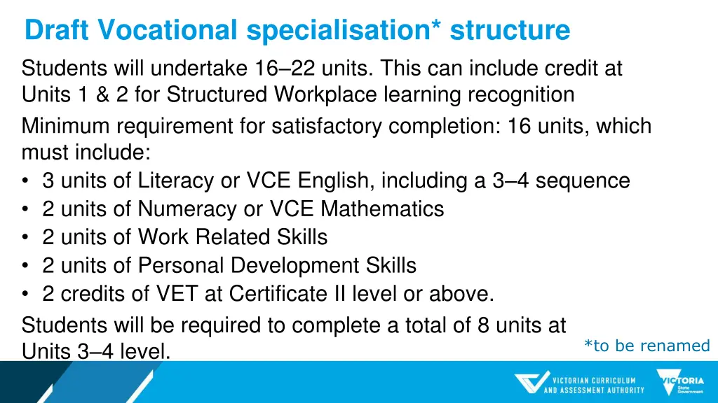 draft vocational specialisation structure