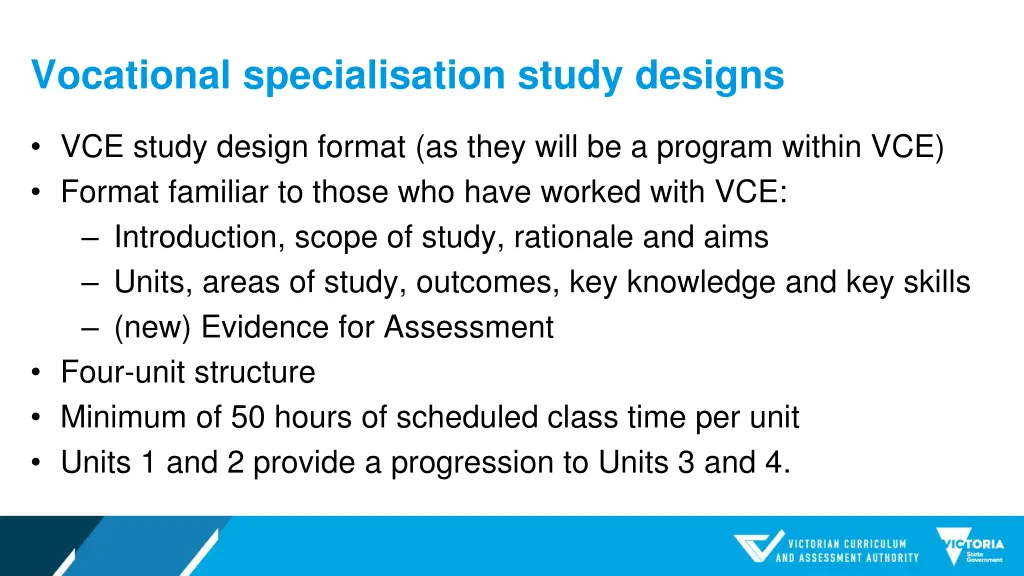 vocational specialisation study designs