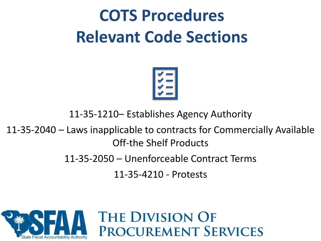 cots procedures relevant code sections