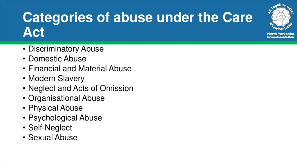 categories of abuse under the care act