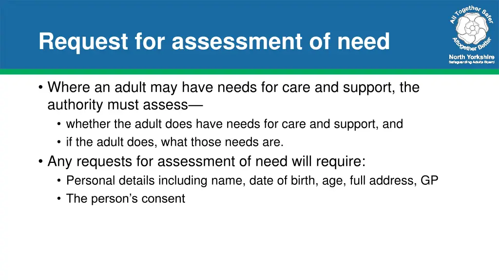 request for assessment of need