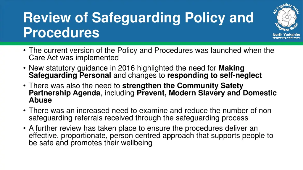 review of safeguarding policy and procedures