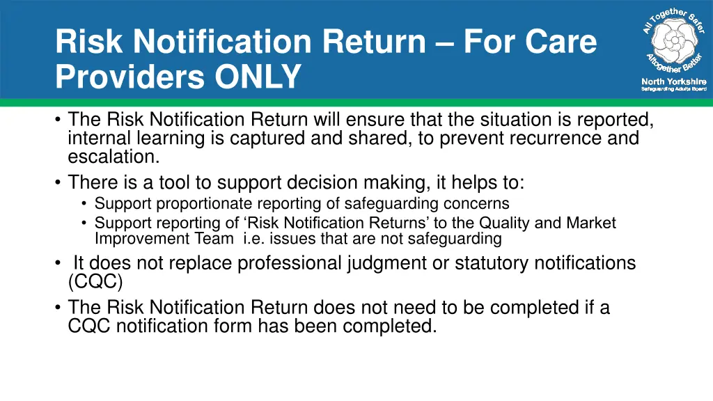 risk notification return for care providers only 1