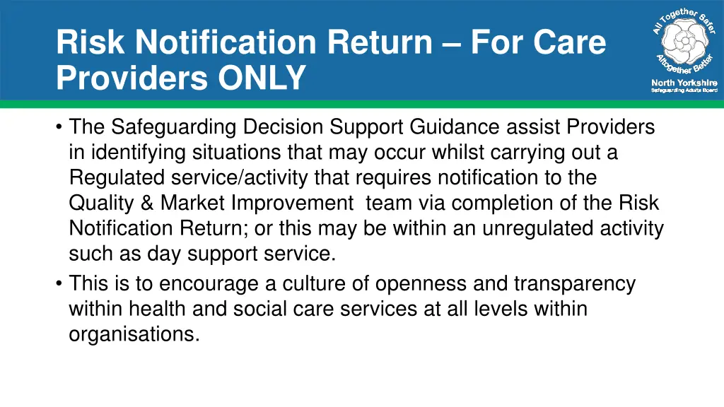 risk notification return for care providers only