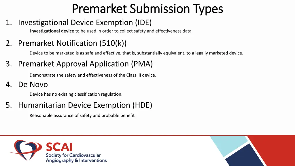 premarket submission types premarket submission