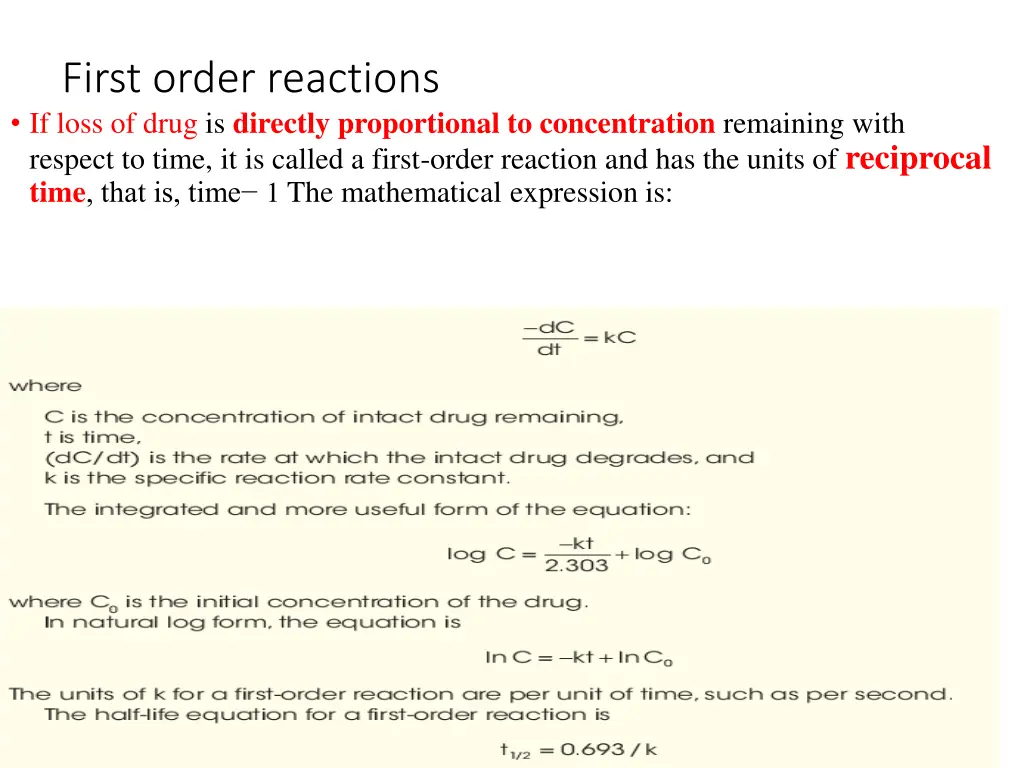 first order reactions if loss of drug is directly