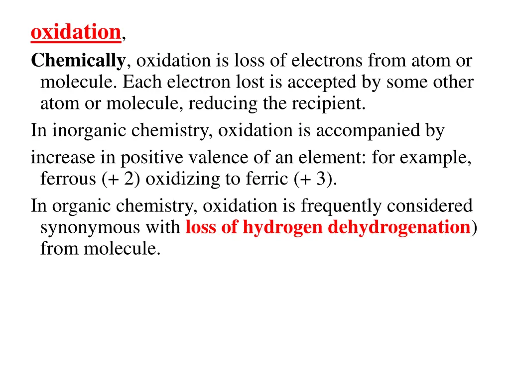 oxidation chemically oxidation is loss