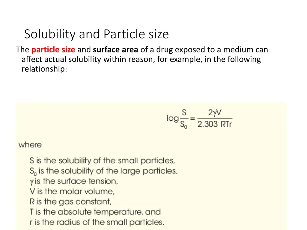 solubility and particle size the particle size