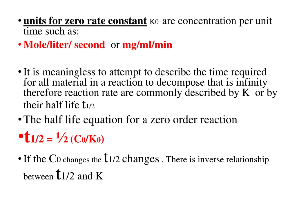 units for zero rate constant