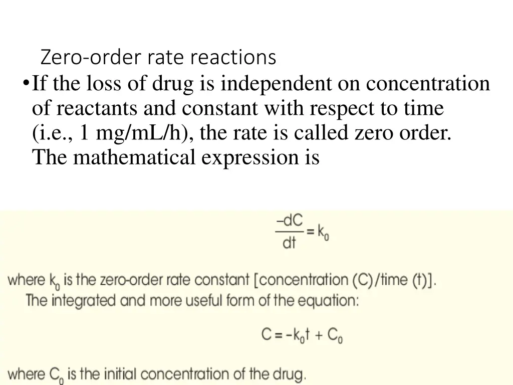 zero order rate reactions if the loss of drug