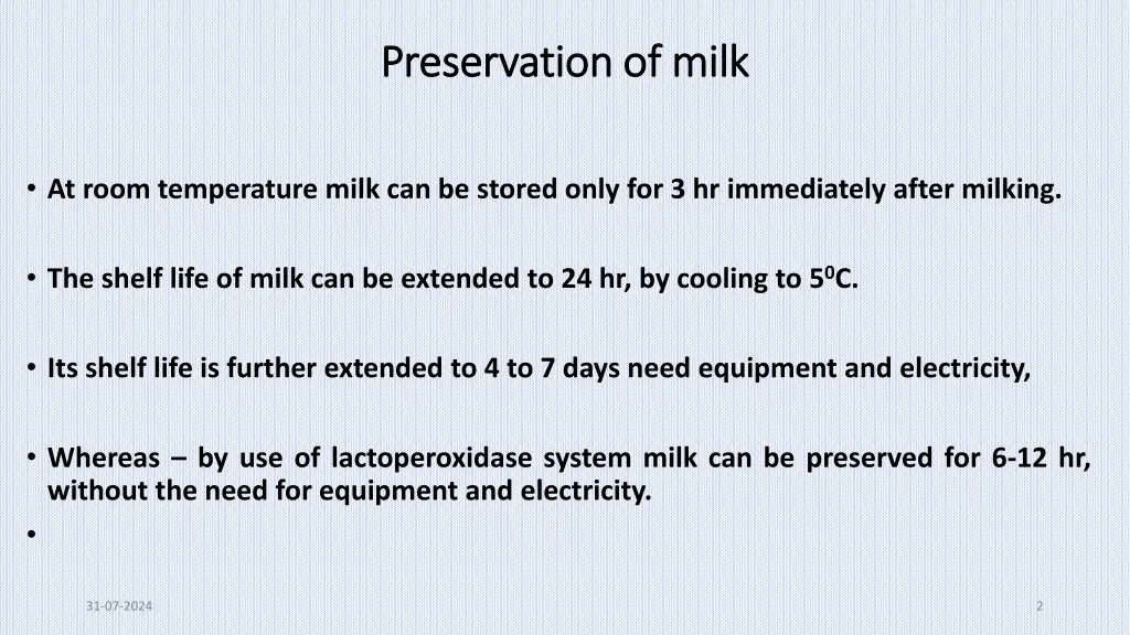 preservation of milk preservation of milk