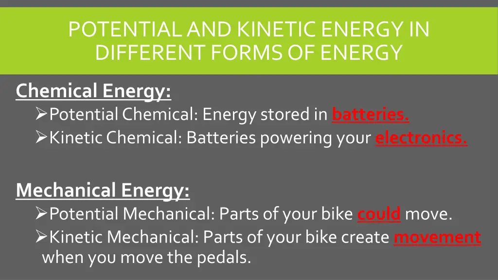 potential and kinetic energy in different forms